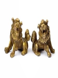 Lucky Chinese Fengshui Pure Brass Guardian Foo Fu Dog Lion Statue Pair3689273