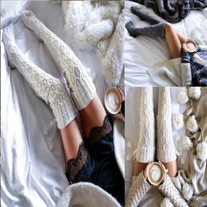 Women Socks Cable Knit Extra Long Boot Stocking Winter Over Knee Thigh High School Cotton Pantyhose Warm Female Stockings