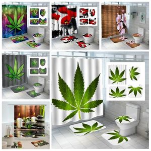 Shower Curtains Green Curtain Fashion Colorful With Non Slip Rug Mat Bathroom Waterproof Polyester Home Decor 180x180