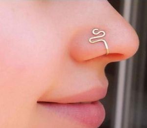 Original Copper Wire Spiral Fake Piercing Nose Ring 2021 Punk Gold Silver Color Clip Nosring kan också vara öronklipp manschett Bijoux8154404