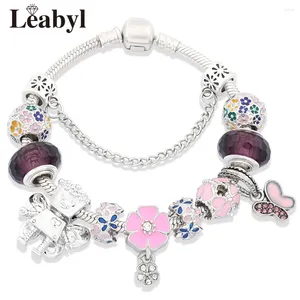 Charm Bracelets Colorful Cherry Blossoms Bracelet Silver Color Fairy Robot DIY Bead For Women Girl Gift