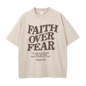 T-shirt maschile Faith Over Letter Letter Slogan T-shirt for Women Uomini Citazioni positive popolari T Shirts Christianità Gesù Gift Cotton Ts Tops T240510