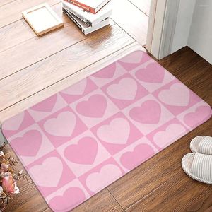 Mattor Pink Checkered Hearts Bath Mat Matt Mattor Hem Dörrat Köksmattan Entré Dörr