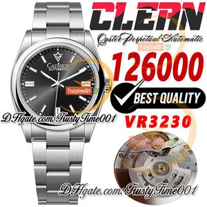 126000 VR3230 Otomatik Unisex Watch Erkek Kadın Saatleri Temiz CF 36mm Siyah Kadran Sopa İşaretleri SS 904L Çelik Bilezik Süper Edition TrustyTime001 Kol saatleri