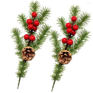 Decorative Flowers 2pcs Flower Crafts Decor Christmas Pine Cone Artificial Needle Red Berries Xmas Gift Box DIY Ornament