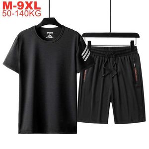 Tracki męskie duże rozmiar 5xl 6xl 7xl 8xl 9xl Zestaw sportowy męski T-shirt Summer Szybkie suszenie jedwabne szorty Q2405010