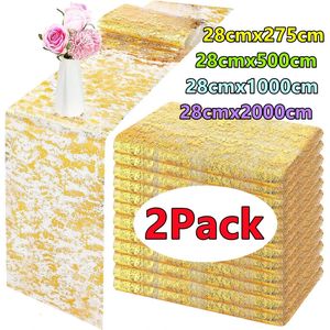 2/1pack Sparkle Table Runners Золото/Серебряная блеска блеска. Металлическая фольга Тонкая сетчатая вечеринка день рождения свадебный рождественский декор 240509