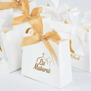 Geschenkverpackung 5/10 Weiß kleine Geschenktüten für Eid al Fitr Mubarak mit Schmetterlingsbändern Ramadan Karim Candies Cookies Kisten Muslim Party Verpackungstagsq240511