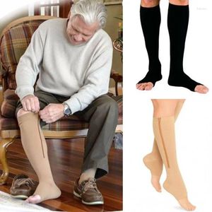 Herrstrumpor Komprimering Sock Fitness Zipper Zip Circulation Pressure Leg Support Knee Sox Open Toe Sports Minska smärta