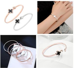 Crystal Four Leaf Clover Bracelets Bangle Cuff Letter Love Charm Diamond Inspirational Jewelry for Women Girls Lucky Gift Drop7702679