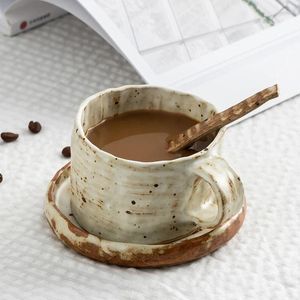 Koppar tefat japansk lyxfrukost kaffekopp och fat kontor utomhus ceramica mugg för män kidstazas originales kreativa