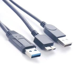 USB 3.0 Dual Power Y Form 2 X Typ A till Micro B Hög hastighet upp till 5 Gbps dataöverföringskabel för externa hårddiskar hårdvara