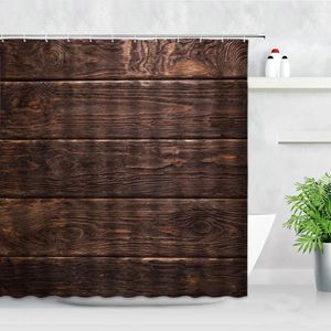 Shower Curtains Vintage Old Wooded Board Retro Wood Grain Printed Modern Home Decor Hooks Screen Waterproof Bathroom Curtain Set