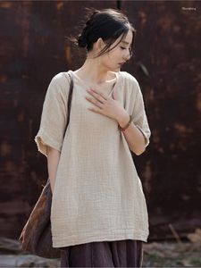 女性用TシャツスリムTシャツ24夏の綿と製品ダブルレイヤー竹の結び炒め揚げ色のトップ