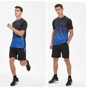 Men's Tracksuits Quick drying sportswear fitness wear ice silk T-shirts mens short sleeved running clothes gym training Q2405010
