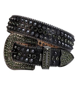 Western Cowboy Bling Black Diamond Crystal Rhinestones Belt Black Crocodile Leather Studded Spike Rivet Belt borttagbart spänne för8107835