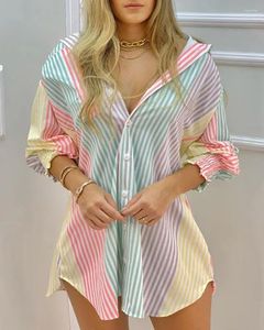 Blouses feminina Moda Botões de manga longa listrados Vestido de camisa feminino 2024 Voas de outono de verão Tops Camisas femininas femme