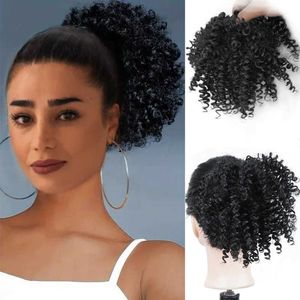 Chemical fiber high-temperature silk black wig screw roll kinky curly hair loop ponytail
