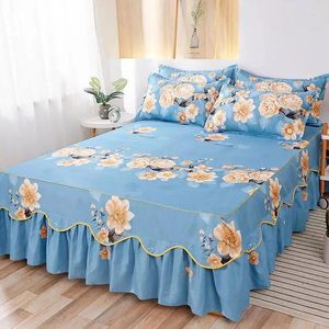 Bedding Sets 3pcs plissados lotus folhas lace princesa conjunto elástico banda não deslizamento capa de capa de capa de travesseiro grátis decoração de casa