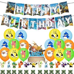 Party Decoration 32st/Set Palworld Birthday Flag Dra Inserting Balloons Banner Cake Topper Supplies Baby Shower