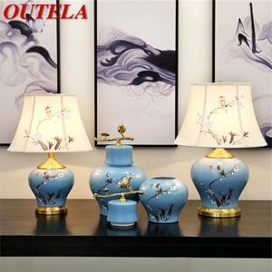 Настольные лампы Outela Ceramic Blue Luxury Bird Lass Tabry Desk Light Home Decorative для гостиной столовая спальня