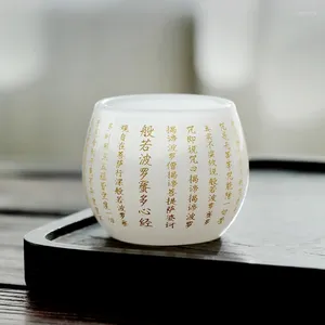 Zestawy herbaty | Sutra serca Master Cup Jade Porcelain Kunfu Tea Glass Personal Suet Duża próbka