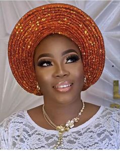 Lantejoulas étnicas lantejoulas automáticas gele cabeça africana feminina envolve a moda turbano toureiro nigeria geles de casamento já fez um capacete de laços