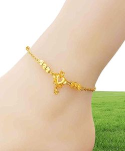 24K Guldarmband på benpärlorna Ankelarmband för kvinnor Krona barfota virkade sandaler Anklets smycken benkedja juvelery252620761