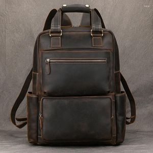 Backpack Luufan Men Vintage Genuine Capacity Capacity Fit 17 