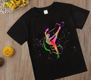 Watercolor Gymnastic Girl Print Childrens T -Shirts Kinder schwarz T -Shirt Fitnessstudio Excercise Sport Liebhaber Geburtstagsgeschenk Custom T Shirtops 240511