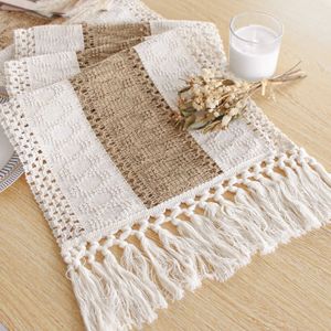 Boho Table Runner for Home Decor Macrame Cream Brown Farmhouse Table Runner with Tassels for Bohemian Dining Bedroom Decor 240509