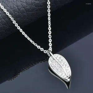 Pendant Necklaces LEEKER Small Leaf Necklace With Cubic Zircon Stones Rose Gold Silver Color Chain On Neck Women Jewelry 375 LK2