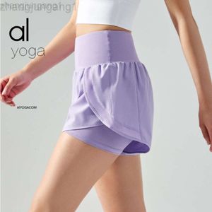 Desginer Als Yoga Aloe Woman Pant Top Women Originanti Glare Female Pocket Fake Two Pieces of Sports Fitness Pants High Waist and Hip Lifting Shorts