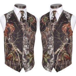 Vest Tie Custom Made Modest Camo Groom Vests Rustic Wedding Vest Tree Trunk Leaves Spring Camouflage Slim Fit Men's Vests 2 Piece 243x