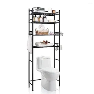 Storage Boxes 4-Tier Metal Over Toilet Organizer With Towel Hooks Bathroom Space Saver Holder And Hanging Basket Small Bathrooms Matte