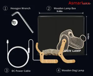Настольные лампы складываемая собачья лампа 3D иллюзия светодиодная ручка сделана деревянная базовая акриловая панель