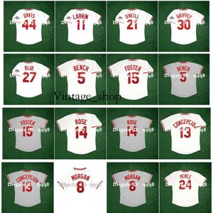 Vin 1990 World Series Série Vintage Jersey Eric Davis George Foster Pete Rose Dave Concepcion Ken Griffey Jr. Barry Larkin Johnny Bench Paul