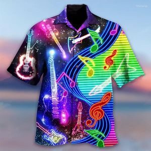 Camisas casuais masculinas instrumentos impressos de impressão piano moda moda de moda havaiana Blusa de festa de praia de praia lapel de lapência de verão masculino roupas