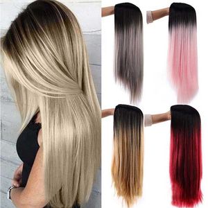 Wig straight hair cover with gradually changing color in the middle straight hair cover with long straight hair wig cover