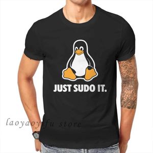 Herr t-shirts män kläder bara sudo it tshirt roligt för män linux operativsystem tux penguin klädstil toppar överdimensionerade t-shirt t240510