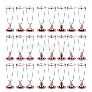 Wine Glasses High Quality 150 Ml Plastic Rose Gold Rimmed Clear Hard Disposable Party Wedding Cups Premium Fancy Champagne Flutes