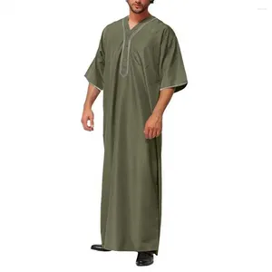 Erkekler sıradan gömlekler erkekler uzun bornoz elbise standı yaka gömlek geleneksel Orta Doğu ile V boyun göğüs cebi