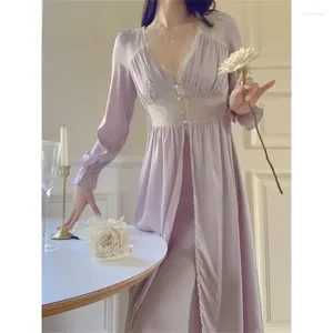 Hemkläder Kvinnors förklädklänning Set 2 datorer med Nightdress Lace Ladies Summer Silk Bathrobe och Nightgown Franch Style hemkläder för
