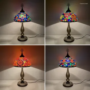 Bordslampor turkiska mosaiklampa diy vintage målat glas lampskärm skrivbord medelhavs retro stativ ljusarmatur sovrum dekor