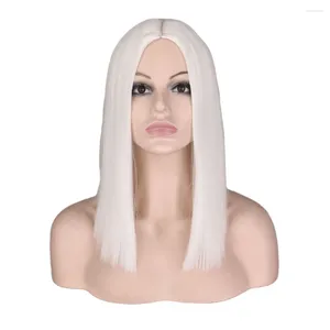 Forniture per feste Bob Wigs per donne da 14 pollici Bionda bianca parrucca sexy sintetica naturale dritto parte media peli quotidianamente