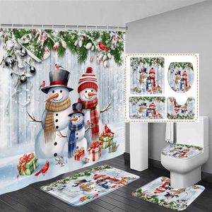 Zasłony prysznicowe Śliczne Snowman Pryszowne Zestaw zasłony prysznicowej zimowe laski świąteczne drzewa śnieżne różowe świąteczne dekoracje do łazienki maty do kąpieli toaleta pokrywka pokrywka