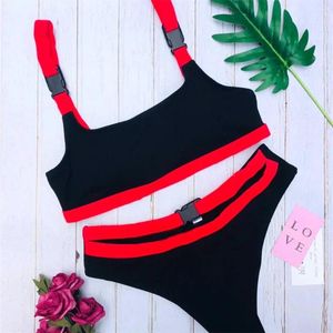 Women's Swimwear Sexy Buckle Straps Bikini Thong Adjustable Swimsuit Patchwork 2 Piece Beach Outfit Women Bathing Suit Bikinis Set Mujer