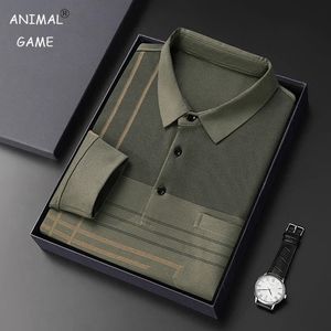 Männer Langarm Polo Shirt Revers Stripe Business Turnedown Casual T -Shirt mit Taschen 240418