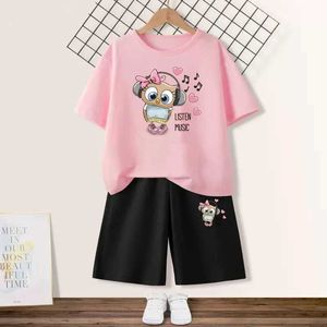 衣料品セット女の子用のかわいいフクロウのプリント服セット