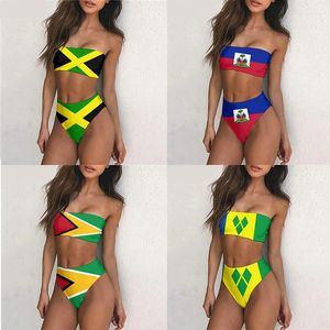 Kvinnors badkläder Jamaica/Haiti/Mexio Flagg Print Sexig bikinis Set Swimming Swimming For Women Swimsuit Off Shoulder Swim Bathing Suits Plus Size